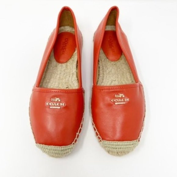 Coach Rhodelle Flat Leather Espadrille Loafers Reddish Orange Women's Size 7 - Picture 1 of 13